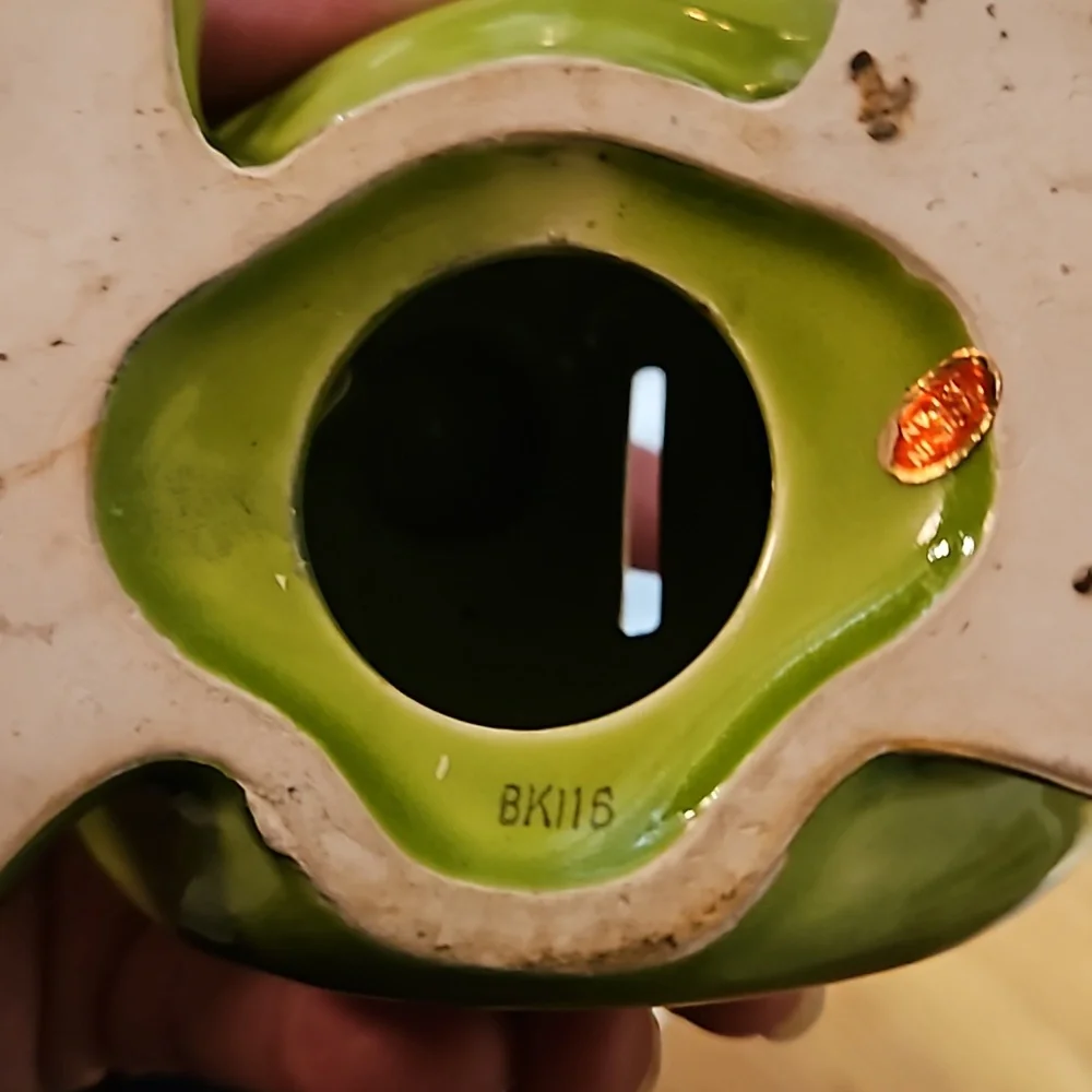 Vintage ceramic Green Frog Toad Piggy Coin Bank